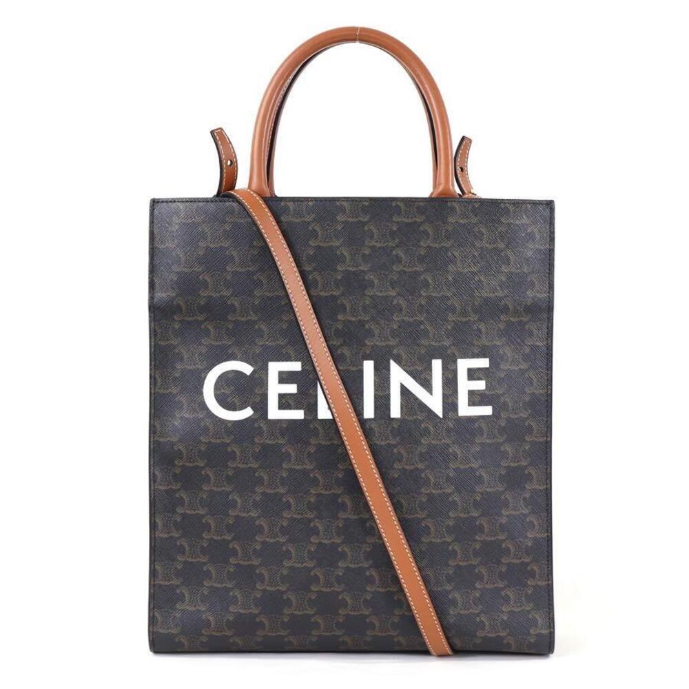Celine 2way Shoulder Bag Triomphe Vertical Cabas Canvas Brown